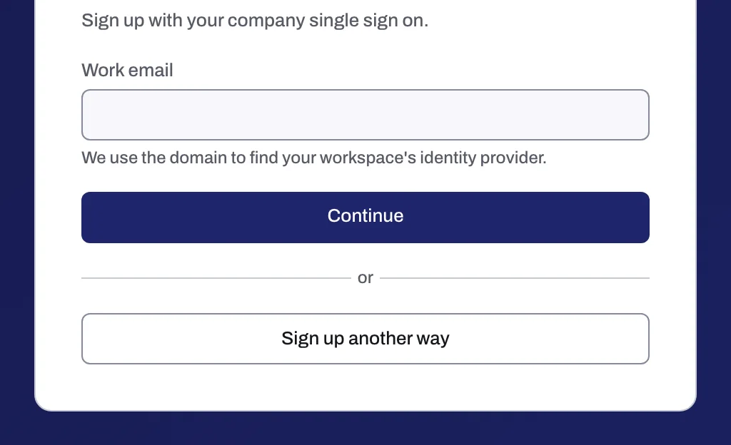 The single sign-on step of the sign-up page