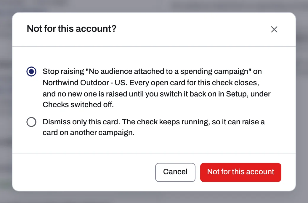 The Not for this account? dialog with its two choices