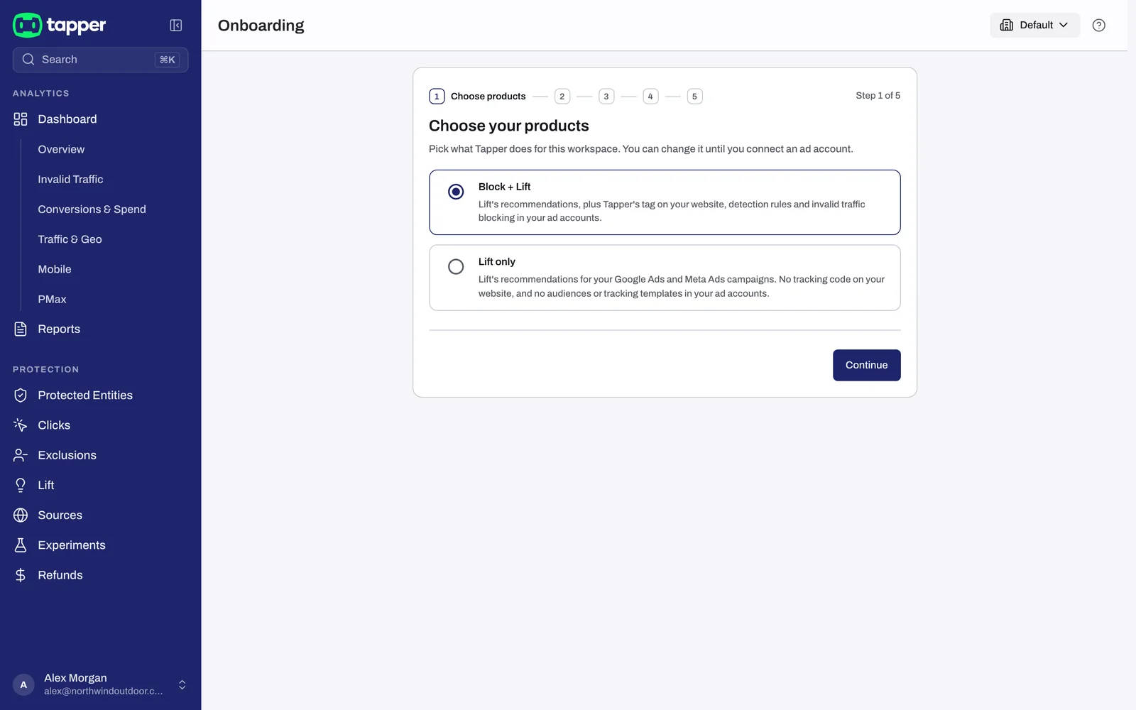 Choose your products, the first step of the setup wizard