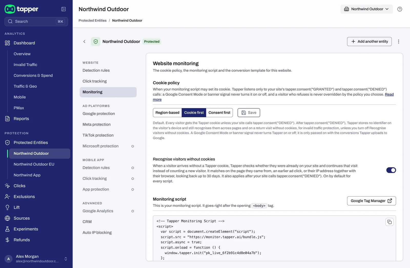 The entity page with Monitoring selected in the left rail